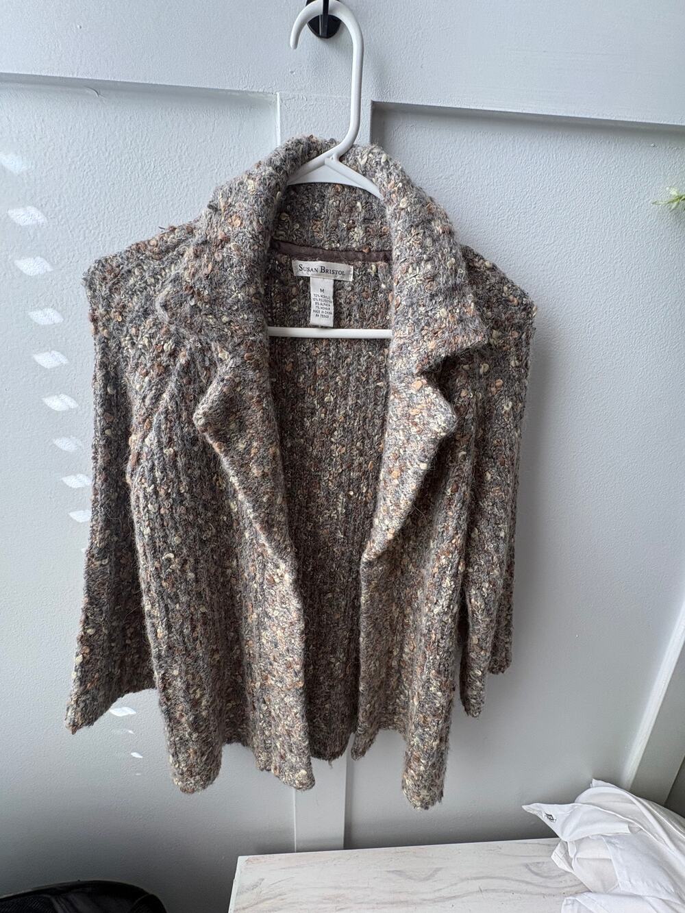 VNTG Susan Bristol Cardigan Sweater Tan Gray Alpaca Mohair blend Women's M